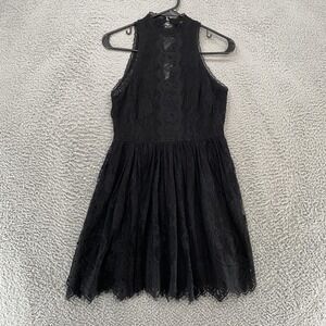 Free People Lace Dress Womens 2 Black Fit Flare High Neck Whimsigoth Edwardian